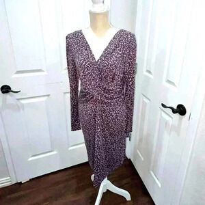 Tory Burch 100% Silk criss cross waist long sleeve midi dress abstract print